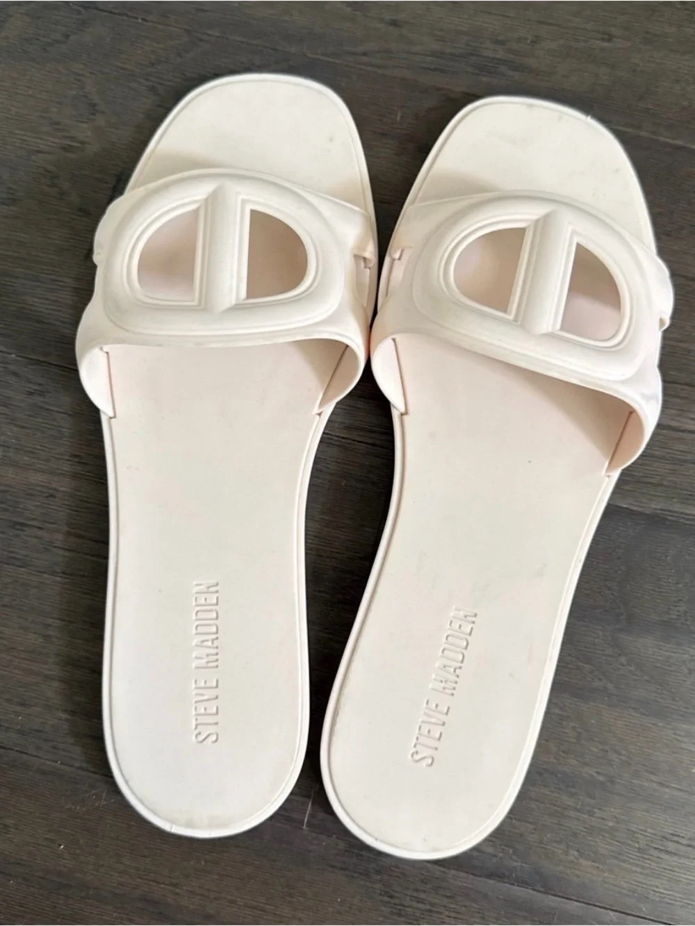 Steve Madden Ivory Jelly Slide Sandals Women’s Size 8 | Logo Slides | New
